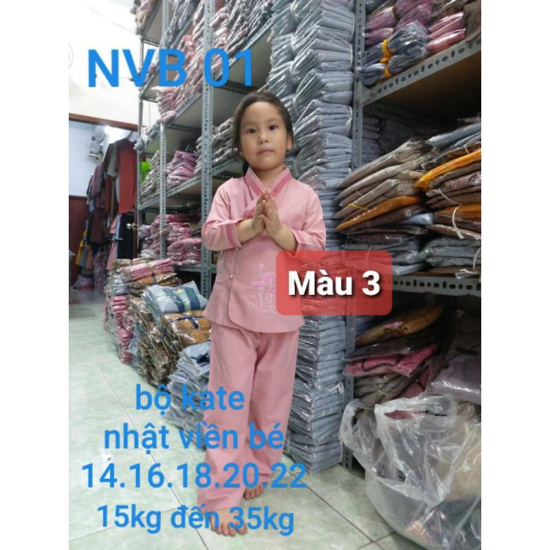 Đồ lam, đồ đi chùa, quần áo phật tử trẻ em. Bộ kate nhật viền bé gái