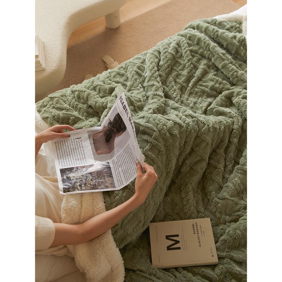 Chăn lông cừu TAFURONG siêu dày nặng 3kg lông mịn mượt mềm mại