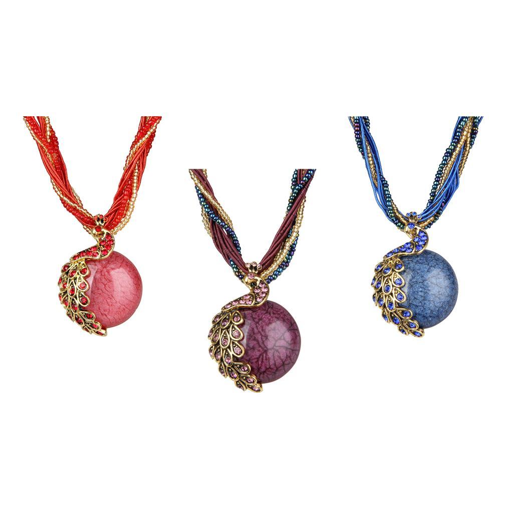 Bohemian Opal Necklace with Phoenix Peacock Pendant Jewel Accessory Red