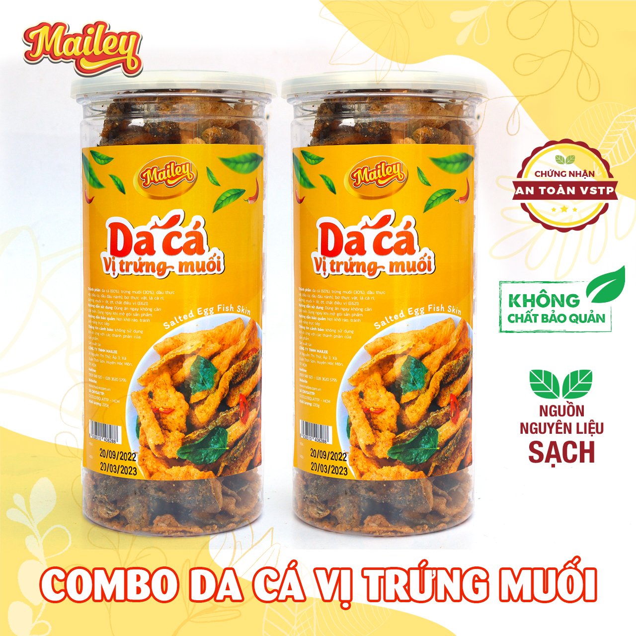 Combo 2 hũ Da cá trứng muối ăn liền Mailey hũ 220g