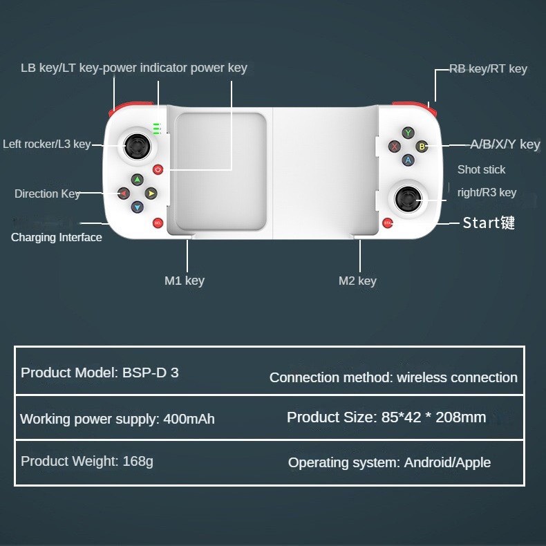 Gamepad Tay Game Không Dây Bluetooth 5.0 D3 Đa Nền Tảng Có Đèn Led Phím Cho Điện Thoại, Máy Tính, Máy Tính Bảng, Máy Game....- Hàng Chính Hãng