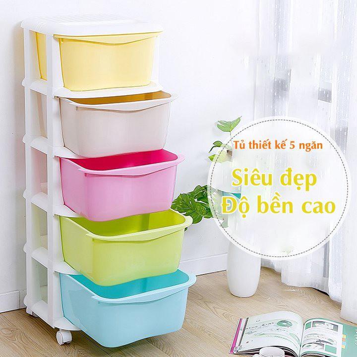 Tủ nhựa đa sắc màu 5 tầng nhựa Việt Nhật, tủ đựng quần áo, đồ dùng đa năng có bánh xe -Buôn rẻ 01265