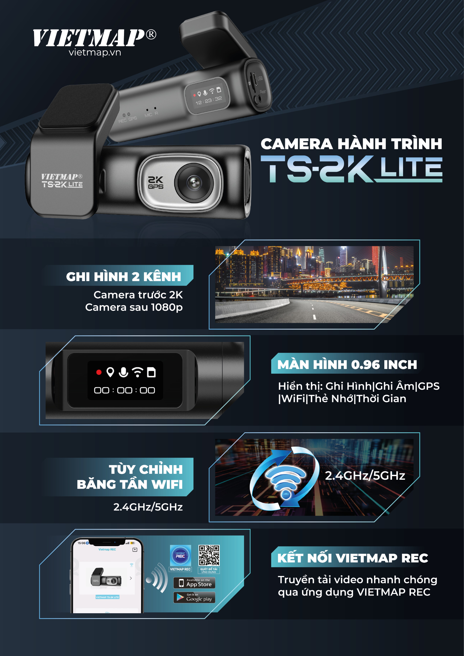 Camera hàng trình VIETMAP TS-2K LITE hàng chính hãng