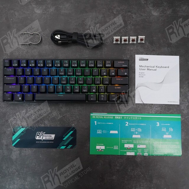 RK61 RGB HOTSWAP - Bàn phím cơ mini không dây 61 phím kết nối kết nối Dây, Bluetooth 5.1 và Wireless 2.4G - Hàng chính hãng