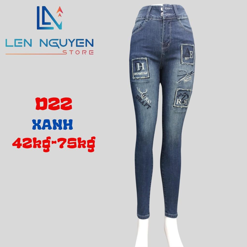 D22_Quần jean nữ, dài, lưng cao, quần bò nữ dáng ôm, quần rin nữ có big size, cho 42kg đến 75kg,LEN NGUYEN STORE - Xanh Nhạt