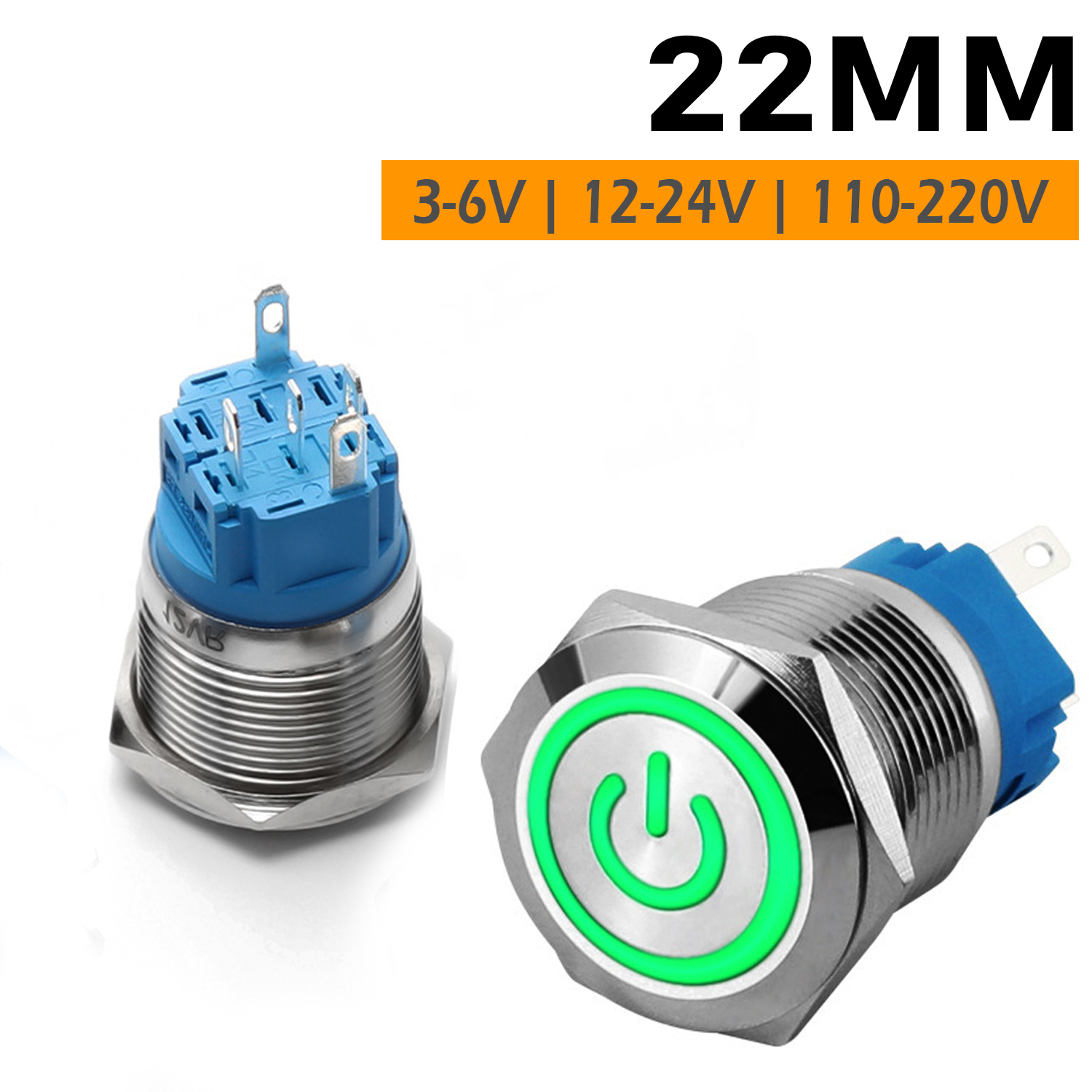 Công tắc nguồn Inox nhấn giữ tự khóa 22mm, Self-Lock Chịu nhiệt, Chống thấm nước