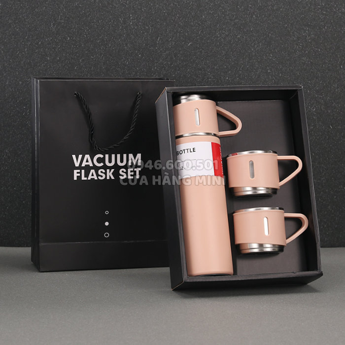 Bình Giữ Nhiệt Vacuum Flask Set 500ml Tặng Kèm 2 Cốc Cách Nhiệt