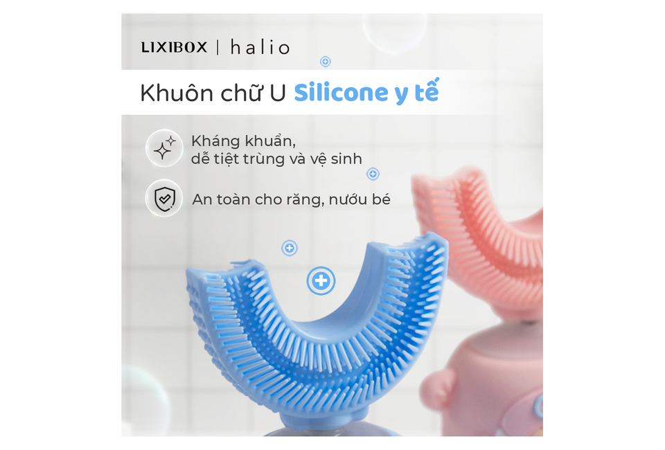 Combo Gia Đình - 1 Bàn Chải Đánh Răng Điện Chữ U Cho Bé - Blue và 2 Bàn chải điện Halio PRO (Midnight Blue + Periwinkle)