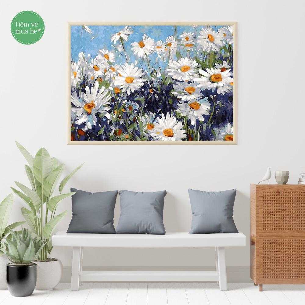 Tranh số hóa  - Hoa cúc trắng đã căng khung 40x50cm 22 màu