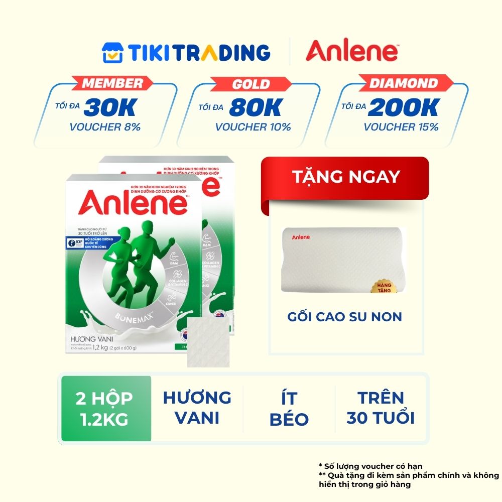 Combo 2 Sữa Bột Anlene Hương Vanilla Hộp giấy 1200g - Tặng gối cao su non