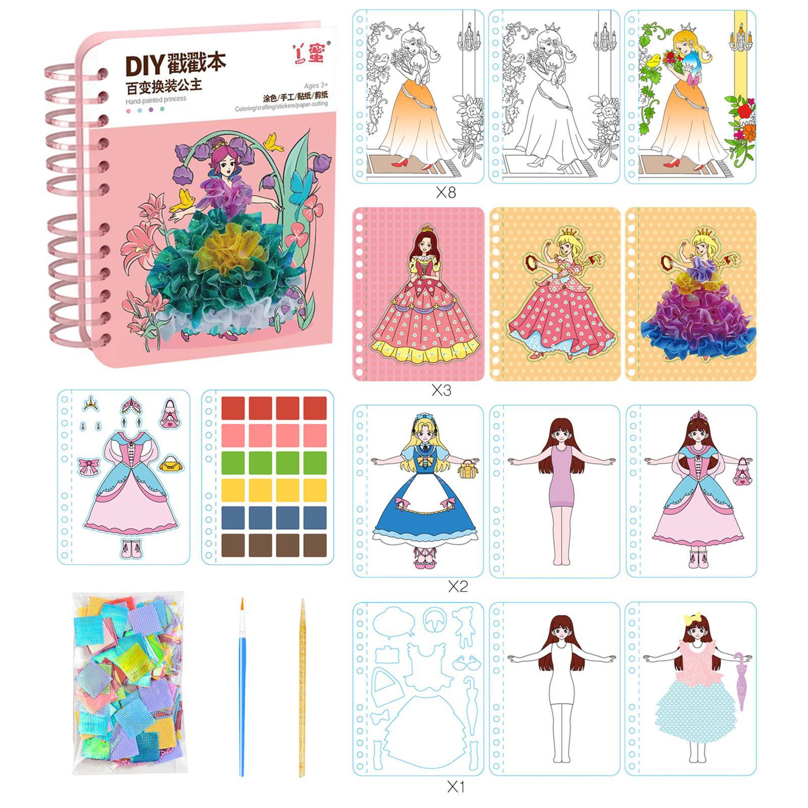Colorful Watercolor Painting Book, Princess Theme Reusable Sticker Book, Removable Travel Sticker Book for Kids Birthday Party Supplies Awards