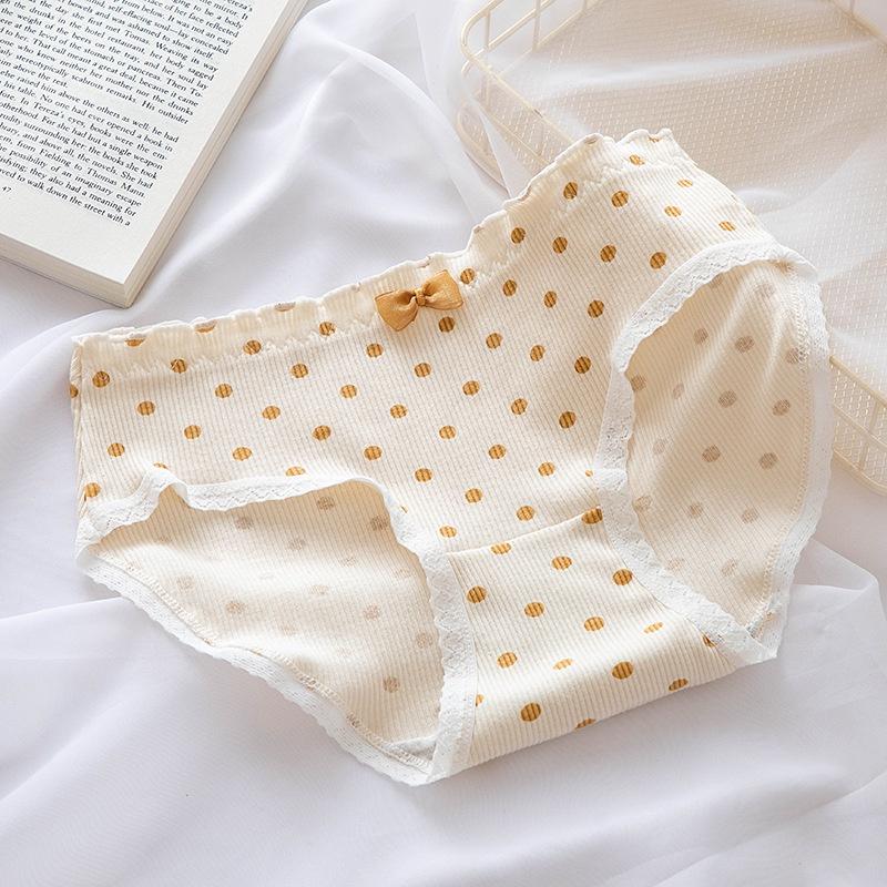 Quần Lót Nữ Cotton Kháng Khuẩn Thời Trang Trà Sữa Chấm Bi Ngang Eo . Hàng Loại Đẹp.