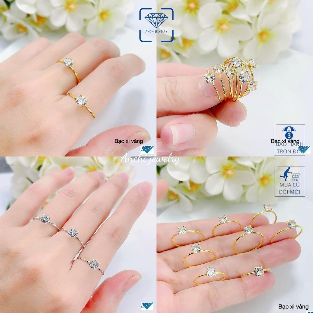 Nhẫn bạc đá nhỏ nhô cao màu trắng giá rẻ, nhẫn nữ mạ vàng, Anchi jewelry