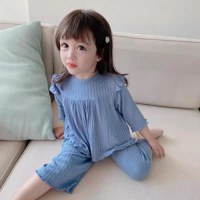 Bộ dài tay cho bé, đồ bộ bé gái chất gân lạnh siêu mềm mại, kiểu dáng đáng yêu size từ 8 đến 22kg