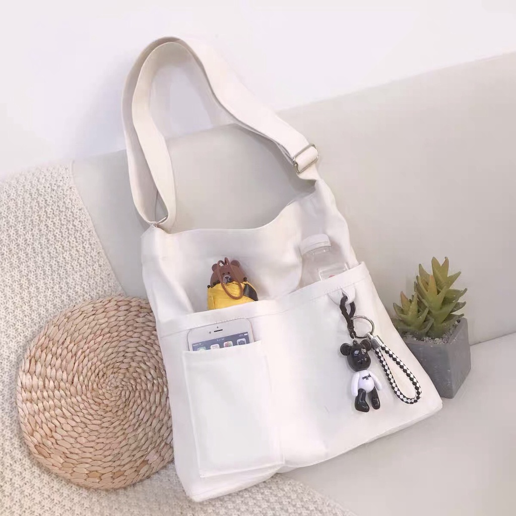 Túi Vải Unisex Đeo Chéo Nhiều Ngăn Vải Canvas