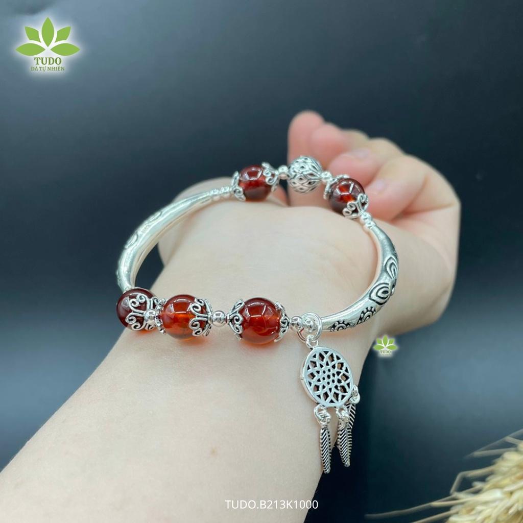 Vòng Tay Bạc Nữ Charm Bạc Dreamcatcher mix Hồng Lựu Đỏ TUDO B213K1000 cho Mệnh Hỏa Thổ