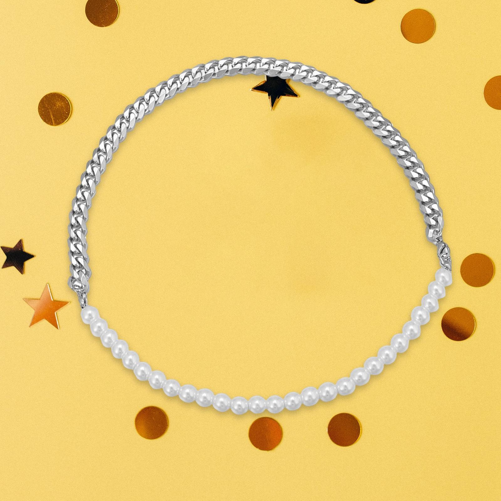 Mens Pearl Necklace/Bracelet Solid and Flexible Hip Hop Adjustable