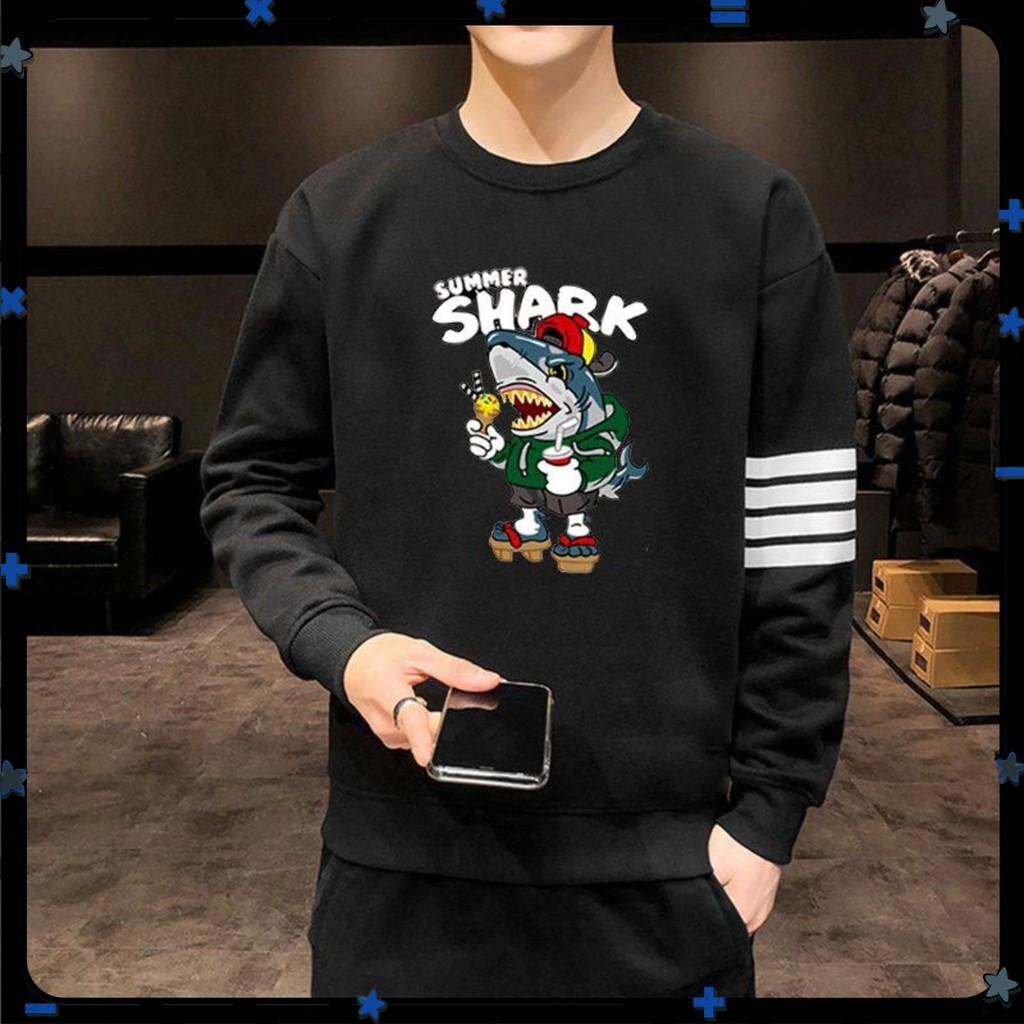 Áo Sweater Cổ Tròn Dài Tay NAM Nữ Chất Vải Nỉ Poly Hàng Freesize 1 Cỡ Dáng Rộng Dưới 65kg Mặc Vừa (Sumer Shark Cá Mập )