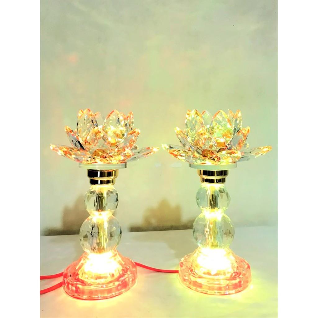 Đèn Pha Lê Hoa Sen Nhiều Màu cao 24cm