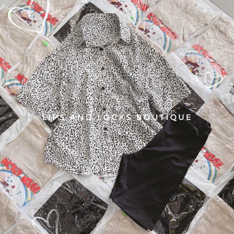 Set Áo Sơ Mi Beo Kèm Quần Legging Lửng - Kèm Hình Thật
