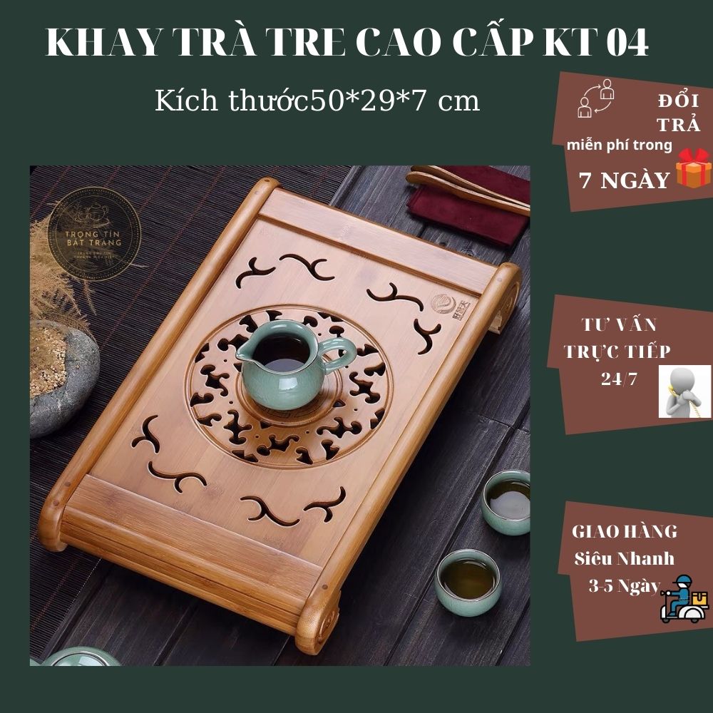 Khay Trà Tre Cao Cấp Khổng Minh Chữ Nhật Kích Thước 50*29*7 KT 04
