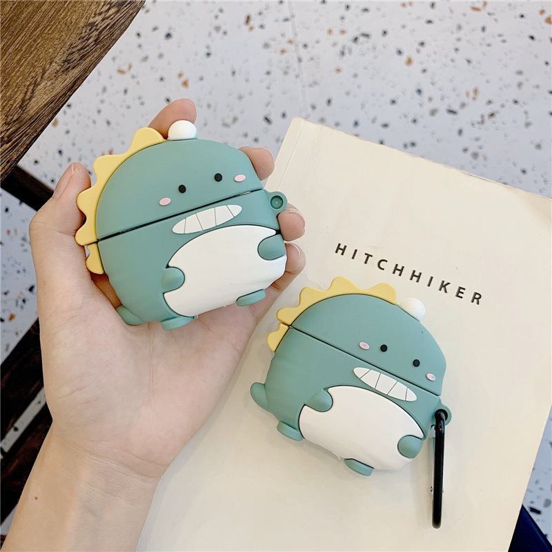 Ốp bao vỏ dành cho airpods 1/2/pro, hình khủng long xanh mint silicon chống bẩn, dẻo mịn