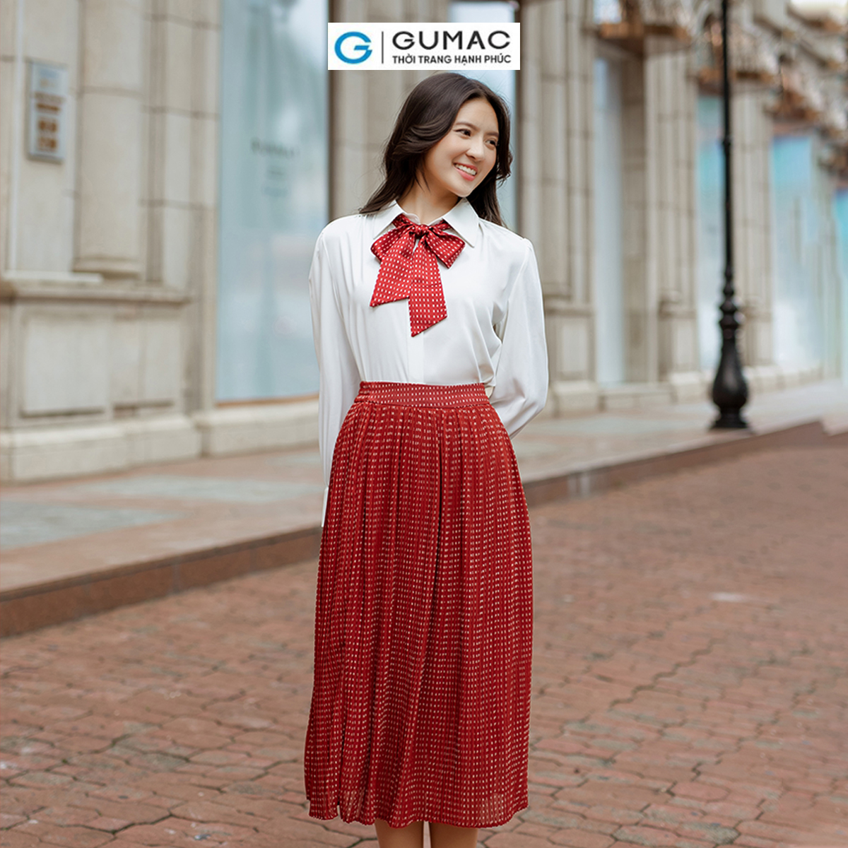 Áo sơ mi phối nơ công sở nữ tính thời trang GUMAC AD06043