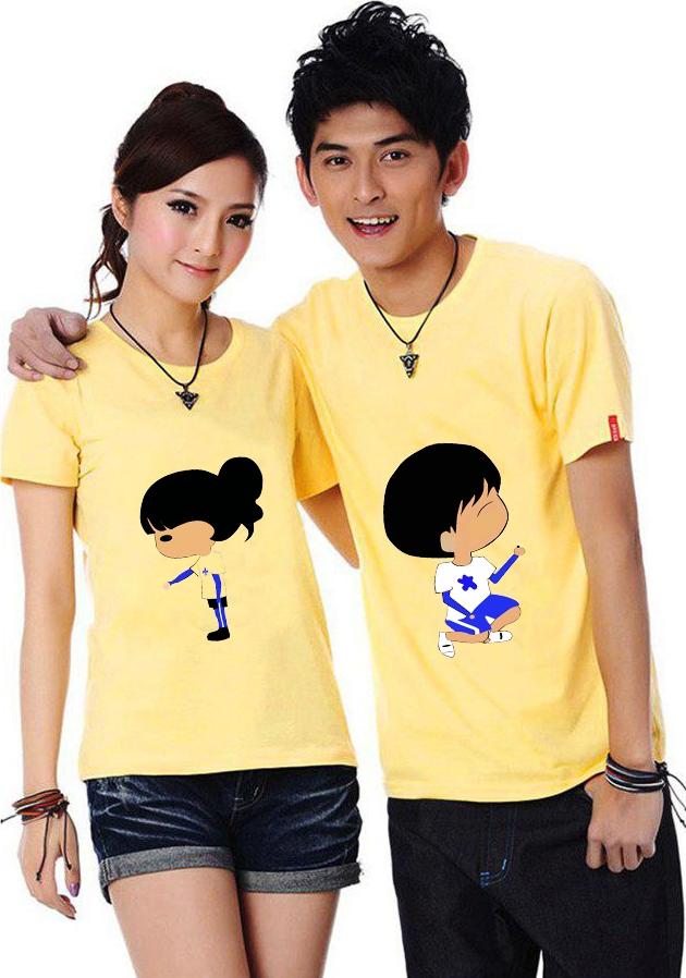 Bộ Áo Thun Đôi Chipi Cá Tính Màu Vàng Nam Nữ
