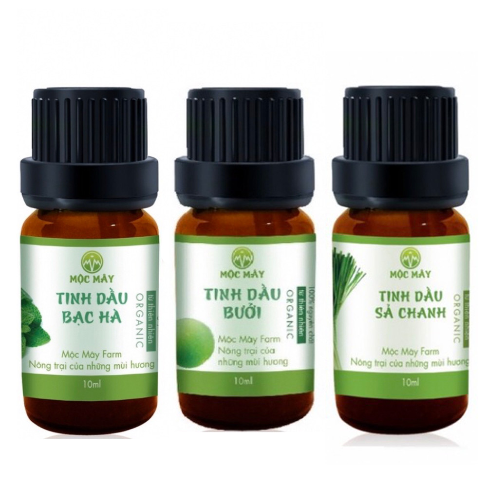 Combo 3 Tinh Dầu Thiên Nhiên Mộc Mây: Tinh Dầu Bạc Hà (10ml) + Tinh Dầu Xả Chanh (10ml) + Tinh Dầu Bưởi (10ml)