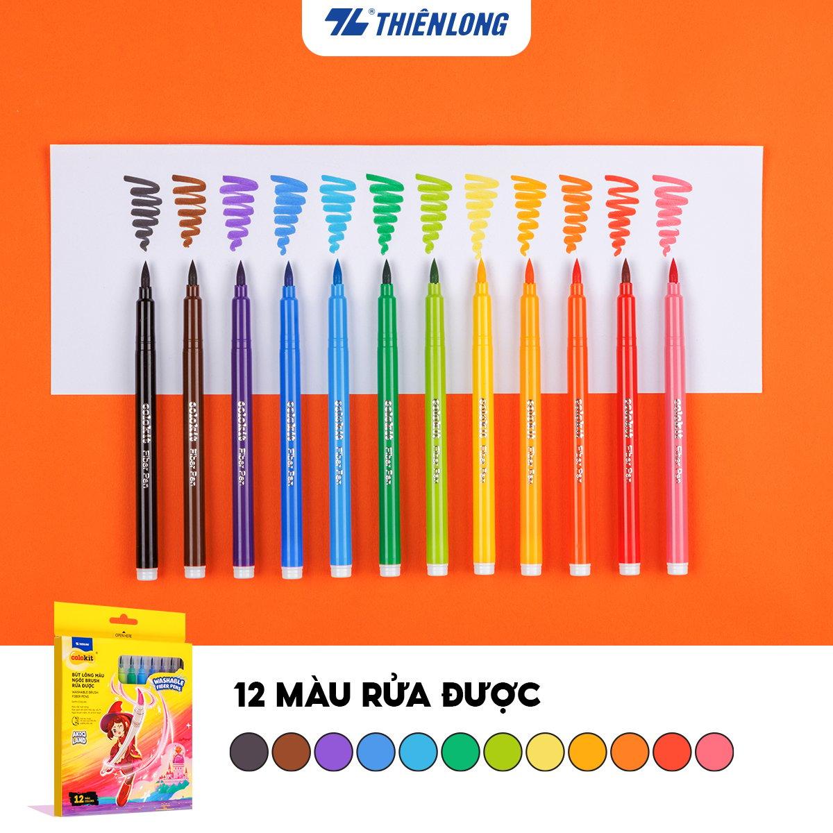 Hộp bút lông 12/ 24 màu rửa được - Washable Brush Fiber Pen Thiên Long Colokit - Nhân vật Futy Akooland thế giới học cụ thần kỳ