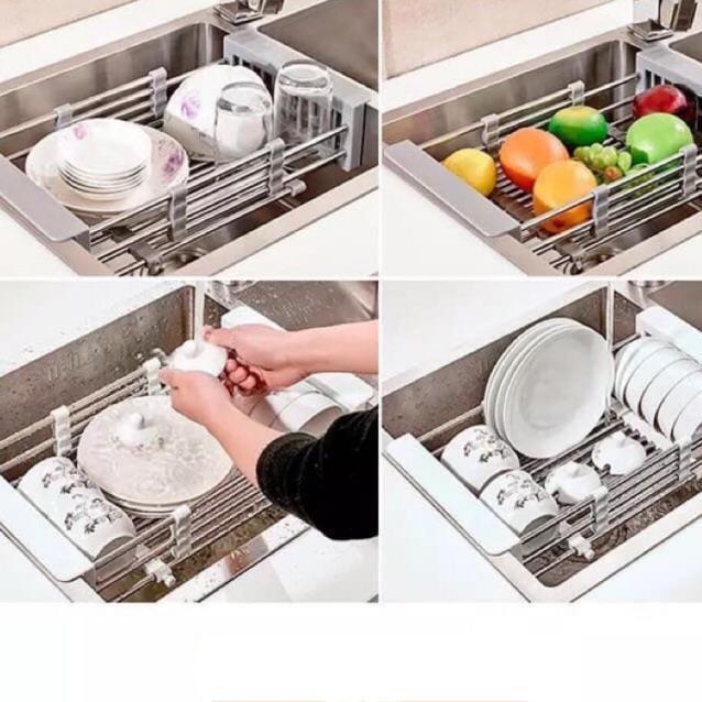 Khay Đựng Đồ Để Bồn Rửa Bát Inox, Gác Bồn Rửa Chén Có Thể Kéo Dài tiện lợi