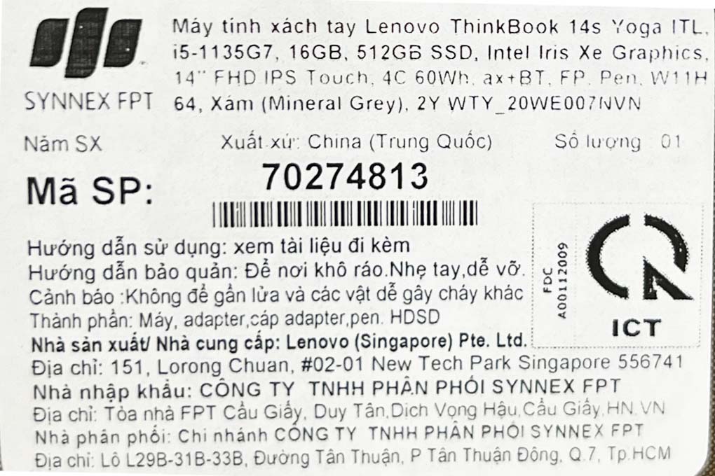 Laptop Lenovo ThinkBook 14s Yoga ITL i5 1135G7/16GB/512GB/14"F/Touch/Pen/Win11//Xám - Hàng chính hãng