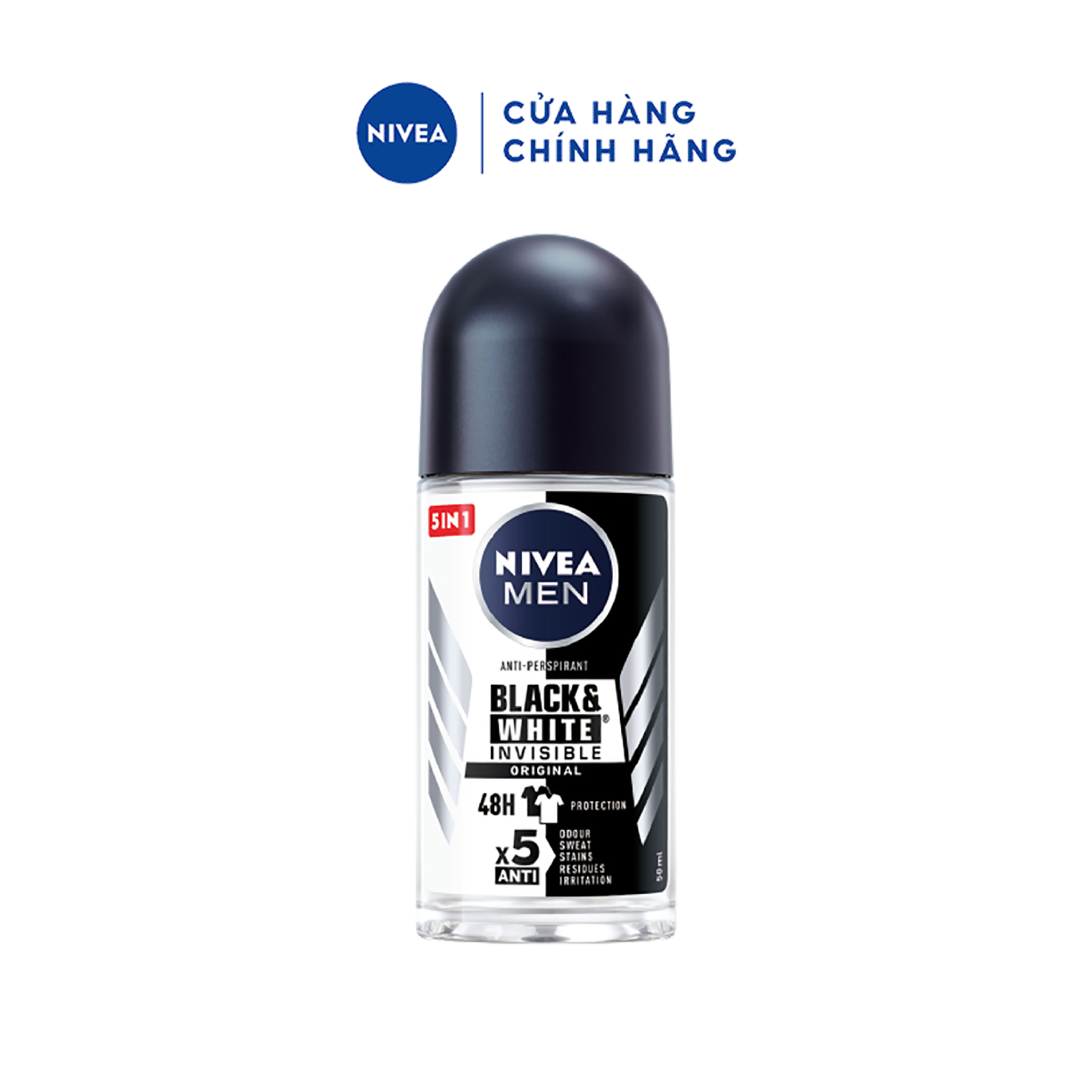 Lăn Ngăn Mùi NIVEA MEN Black &White - 48H Ngăn Mồ Hôi - Ngăn Vệt Ố Vàng