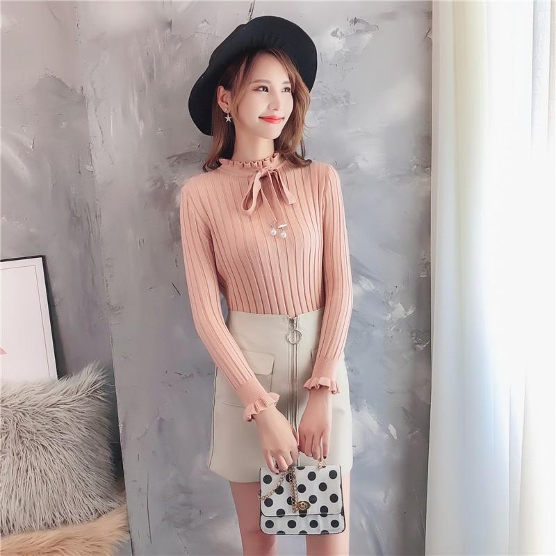 Áo len dệt kim cổ nơ xinh xắn- áo len cho bạn gái