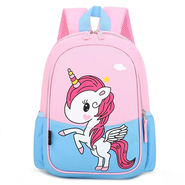 Balo unicorn cho bé 3-7 tuổi chất vải nhẹ mềm thiết kế 2 ngăn lớn và 2 ngăn để bình nước tiện lợi