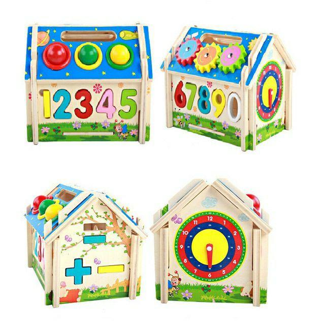 Đồ chơi gỗ -Ngôi Nhà Lắp Ráp, Đập Bóng, Thả Hình, Số Cho Bé Tư Duy Sáng Tạo- Sản phẩm tuyệt vời cho các bé độ tuổi 0-3 tuổi