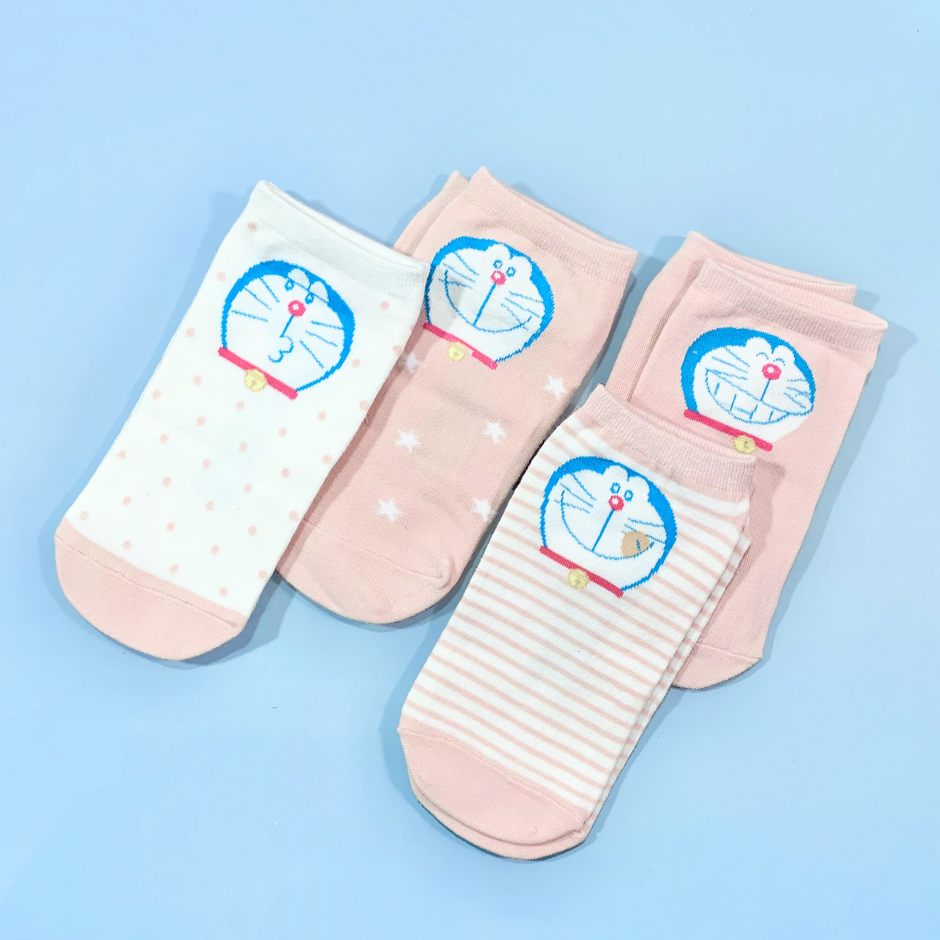 Set hộp 4 đôi tất nữ NICESOKS chất liệu cotton cao cấp, ngắn cổ thể thao, họa tiết Doraemon , hàng chính hãng NS5005FS