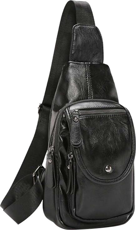 Men's Street Trend Cross Body Chest Bag Pu Leather - Black