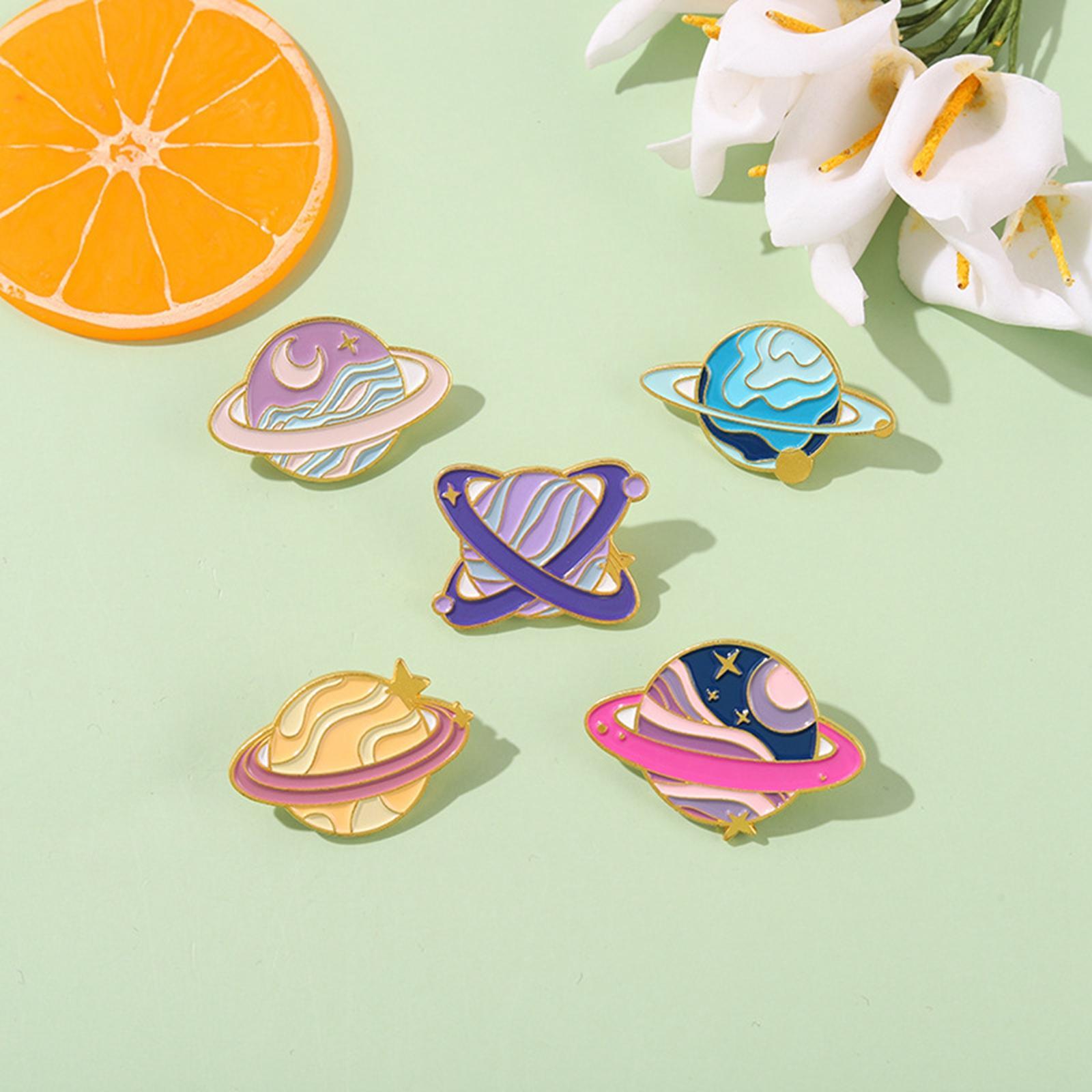 5x Planet Enamel Pins Set Shirt Lapel Decor Bag Badge Colorful Earth