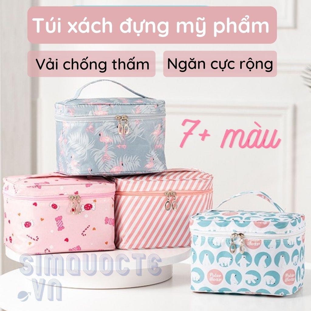 Túi đựng mỹ phẩm đồ trang điểm xách tay hình hộp họa tiết bắt mắt - TMP4 Xanh Hình Cây