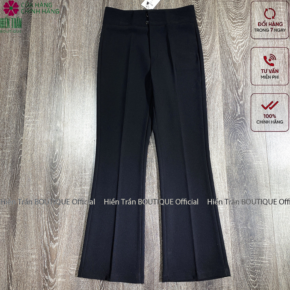 Quần ống rộng Hiền Trần BOUTIQUE lưng cạp cao 2 cúc baggy vải nữ dài suông loe culottes màu đen