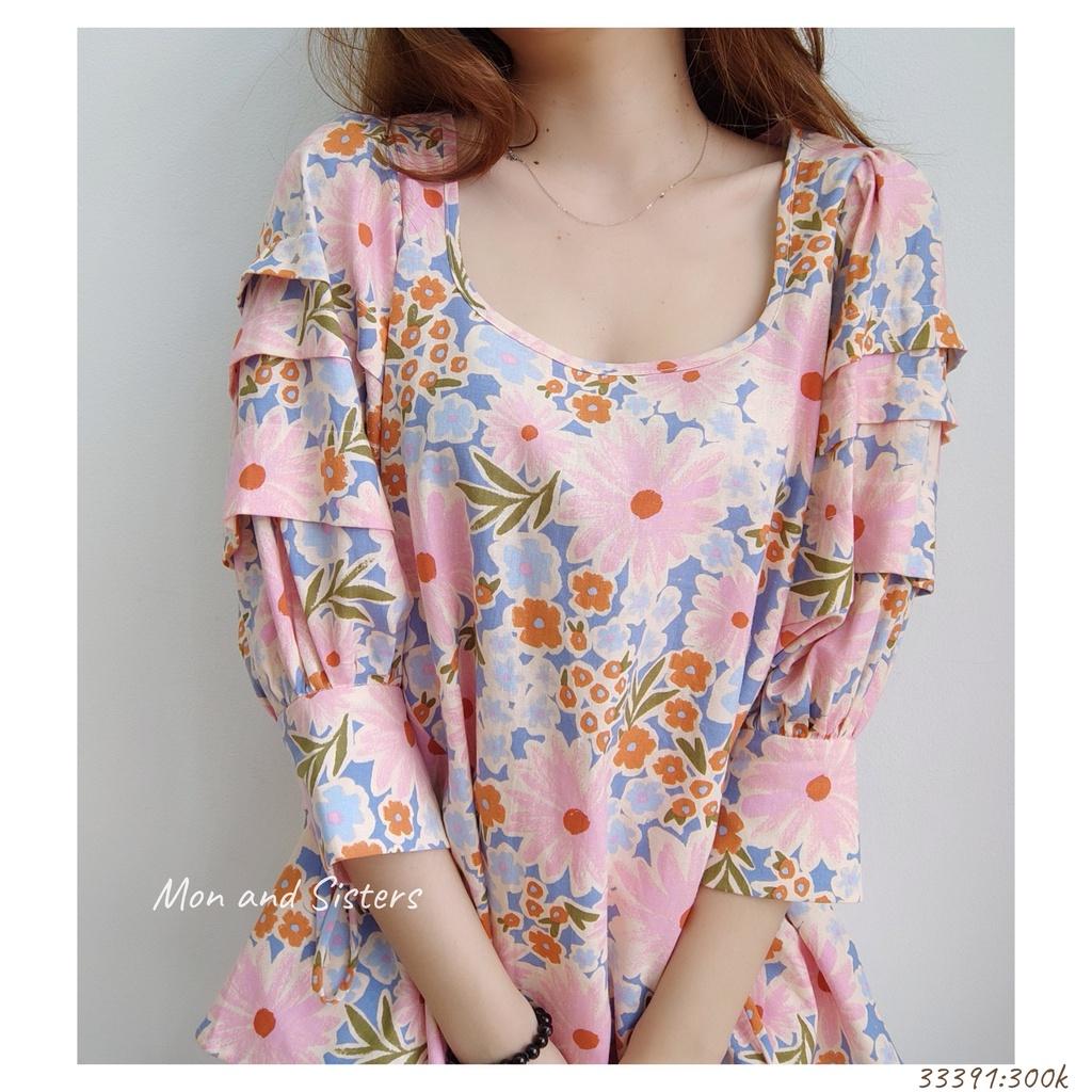 Áo cổ vuông tay phồng cao cấp -- 33389