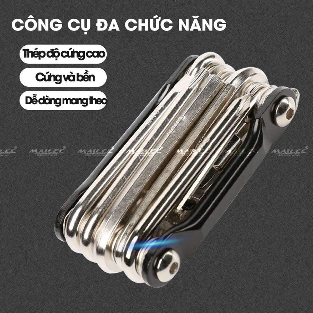 Lục giác sửa chữa xe đạp T-25 11 in 1, bao gồm các dụng cụ đủ loại như đinh vít, lục giác, cắt xích và nạy lốp - Mai Lee