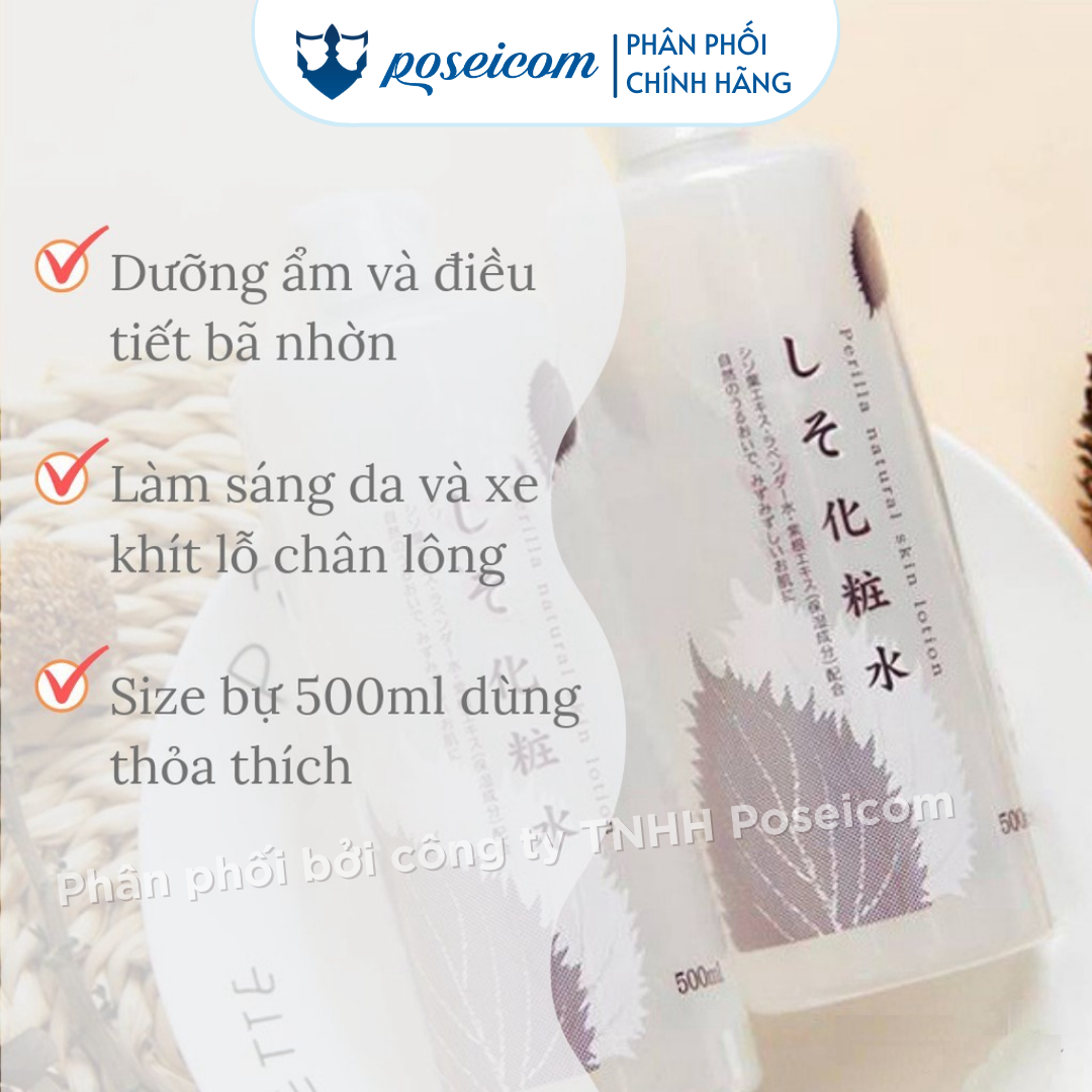 Nước Hoa Hồng Trắng Da Xóa Thâm Mụn Tàn Nhang Chiết Xuất Từ Lá Tía Tô Dokudami Natural Skin Lotion 500ml Poseicom 4571243111021