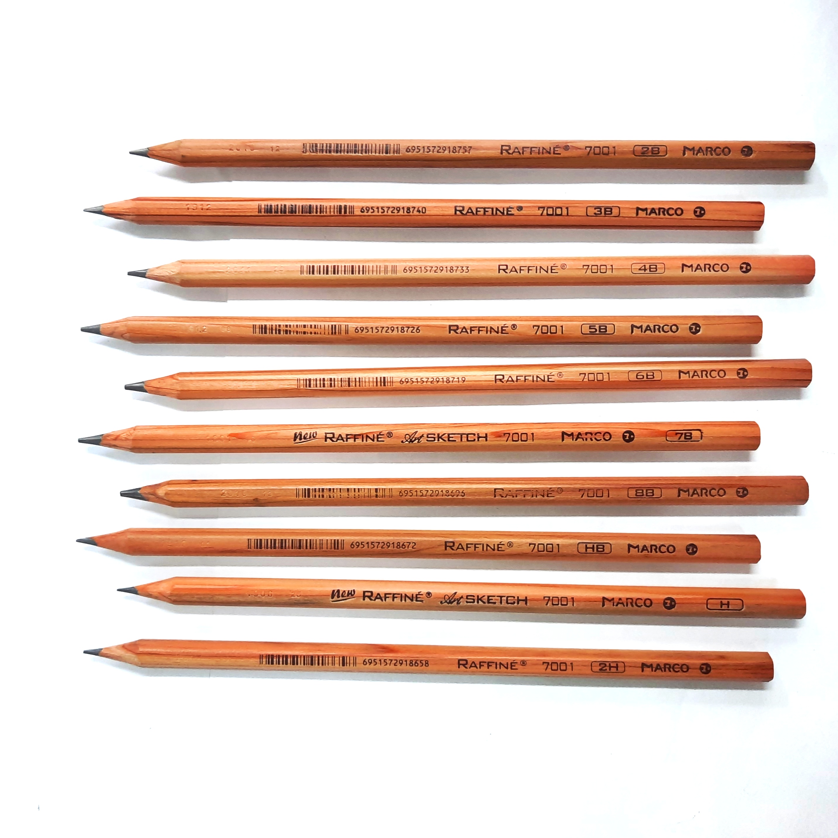 Bộ 10 cái bút chì 10 cỡ 2B-2H marco.
