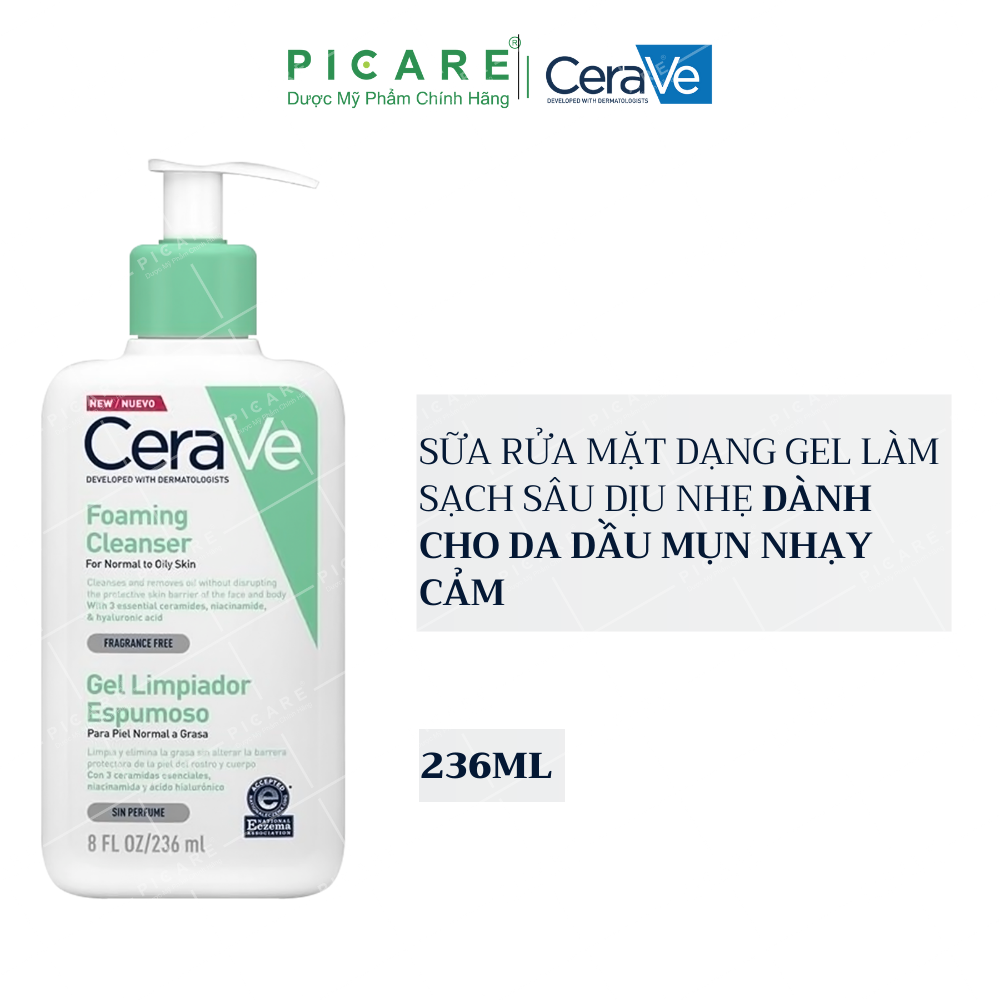 Sữa Rửa Mặt Dịu Nhẹ Cho Da Dầu CeraVe Foaming Cleanser 236ml