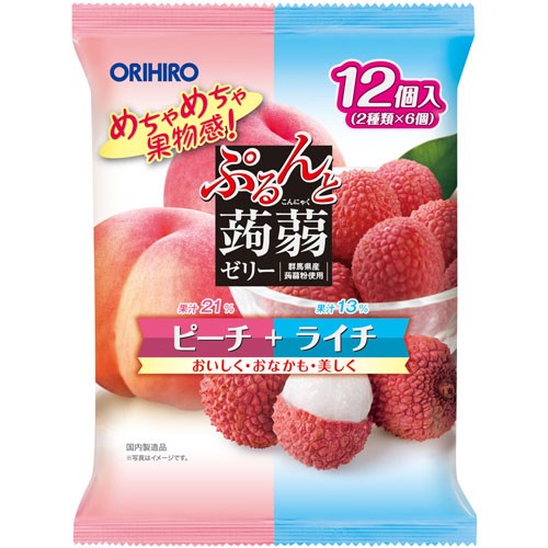 Combo 6 gói Thạch trái cây Orihiro vị đào và vải 240g (20g x 12 cái)