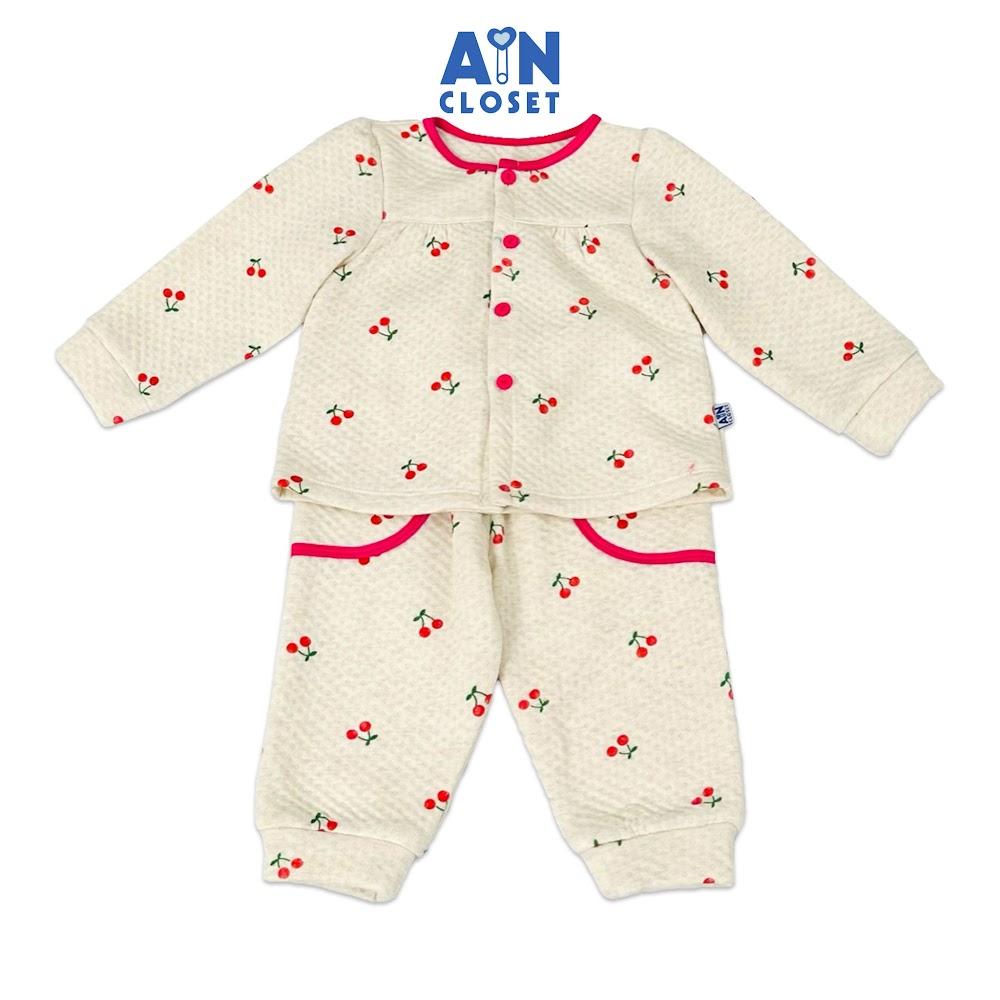 Bộ quần áo dài bé gái họa tiết Cherry Nhí Hồng chần bông - AICDBGHARLNF - AIN Closet