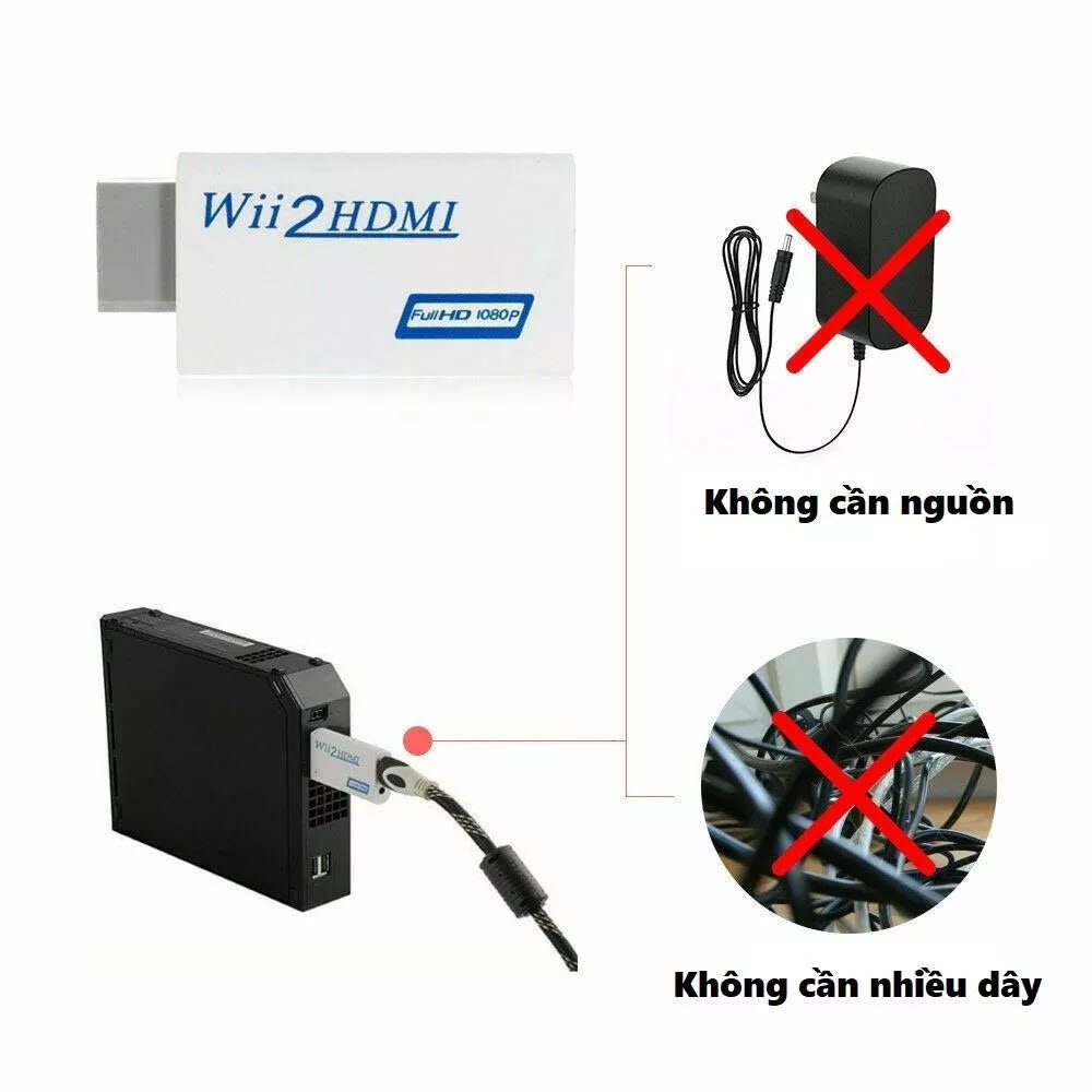 Đầu chuyển đổi máy chơi game Wii sang màn hình Tivi cổng HDMI HD 1080P Video 3.5mm cho HDTV - Đầu chuyển Wii ra HDMI, Nintendo Wii to HDMI, Wii sang HDMI - Đầu chuyển tín hiệu adapter máy Nintendo Wii ra HDMI, Wii2HDMI