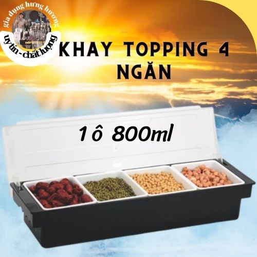 Khay topping 4 ngăn dụng cụ pha chế tổng